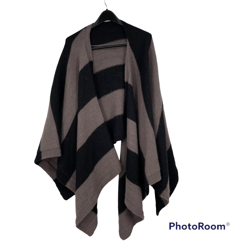 Large wool shawl tan and black wrap poncho